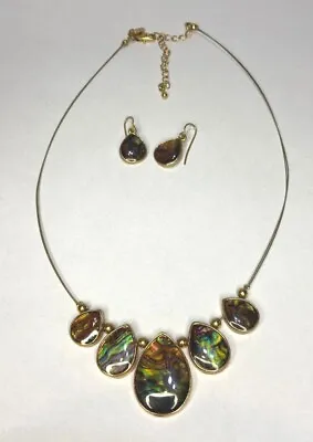 M&S Necklace Earring Set Abalone Bronze Colours Spring Wedding Beach Boho Jewel • £5