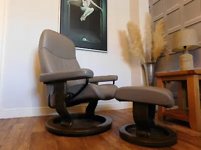 £650 • Buy Ekornes Stressless ,Consul, Leather Reclining Swivel Chair + Tilting Foot Stool.