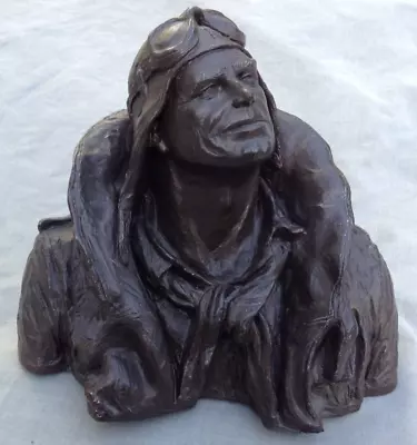 Michael Garman Flying Leather Sculpture Fighter Pilot Bust Carving 1973 - 6-1/2  • $29.50