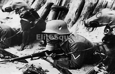 WW2 Photo Picture German Soldier With Dog & Gas Mask Ang K90 Mauser 232 • $10.11