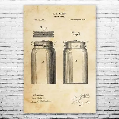 Mason Jar Patent Poster Print 12 SIZES Collector Gift Glass Jar Blueprint • $15.95