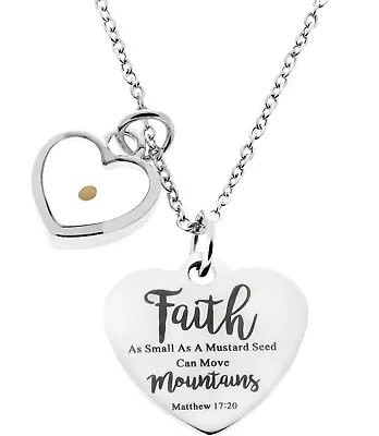 Real Mustard Seed Necklace With Heart Faith Can Move Mountains Jewelry For Women • $14.99