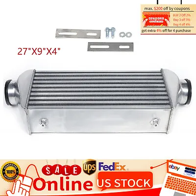 Aluminum Polished Tube & Fin Intercooler 27 X9 X4  3inch Inlet &Outlet Universal • $84.55