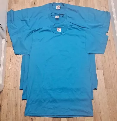 Vintage 90s Jerzee Cyan T-Shirt 50/50 Heavyweight USA Sizes M L XL (LOT) • $39