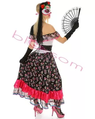 K90 Mexican Day Of The Dead Skull Spanish Fancy Dress Senorita Halloween Costume • $24.58