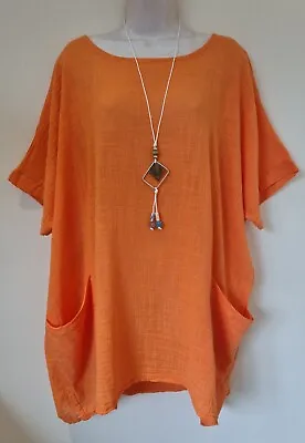 Made In Italy Orange Tunic Pocket Necklace Lightweight Top One Size 16-24 New • $45.94