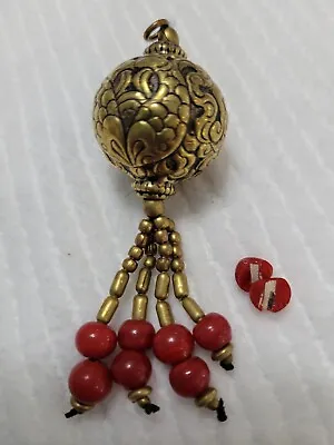 Nepalese Handmade Artisan Pendant Tassel Brass Coral 1  Bead Broken  (PD002) • $4.99