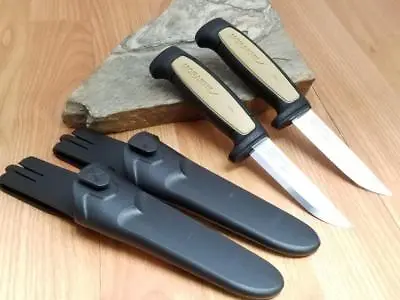 2 Pc Lot Mora Morakniv Basic 511 Carbon Steel Tan & Black Camp Knife 02208 • $21.84