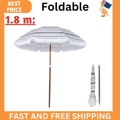 $59.99 • Buy 1.8m Deluxe Stripe Beach Umbrella With Carry Bag-Stay Protected In Style New