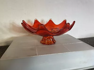 Vintage Viking Glass Persimmon Epic Twist Compote Dish MCM Candy Dish Red Bowl • $17.50