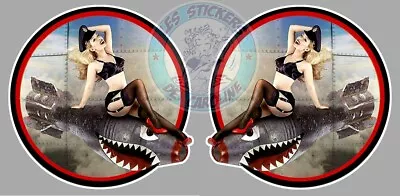 2 X PINUP BOMB NOSE ART WW2 DUB VW COX STICKER PIN UP MOTORCYCLE PC045G+D • $9.50