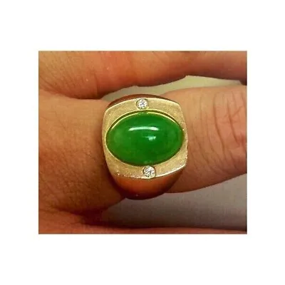 Art Deco Natural Green Jade Men's Unique Ring 14k Yellow Gold Finish Jade Ring • $252.13