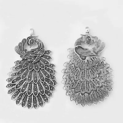 3pcs Large Filigree Opening Lacework Peacock Charm Pendant DIY Jewellry Findings • $4.65