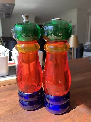 Vtg Salt & Pepper Shakers Set Olde Thompson 7.25” Grinder Sunset Fiesta Lucite • $22