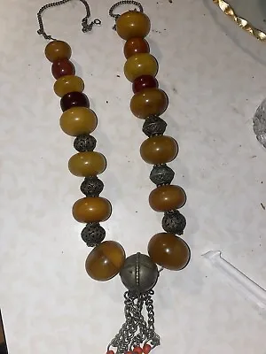 African Amber  And Tibetian  Beaded Necklace  • $60