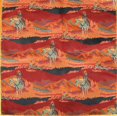 Western Tapestry Fabric 22  Square Rust Horse Cowboy Mountains Sample • £15.42