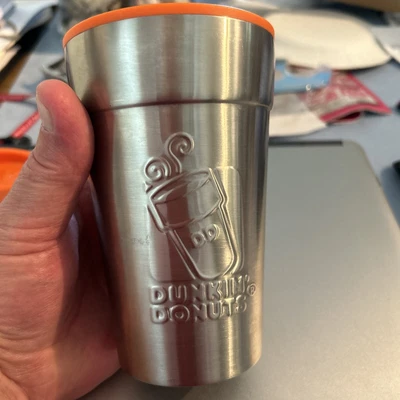 $5 • Buy Dunkin Donuts 14oz Stainless Steel Travel Coffee Tumbler Mug Cup Orange Lid 2012