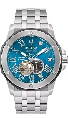 Bulova Automatic Marine Star Marc Anthony Blue Dial Diamond Mens Watch 98D184 • $600.90
