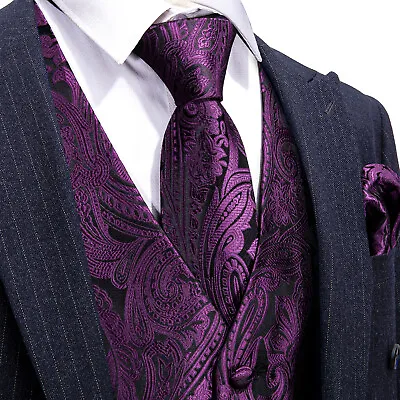 Men's Paisley Design Dress Vest And Neck Tie Hankie Set For Suit Or Tuxedo Party • $22.99