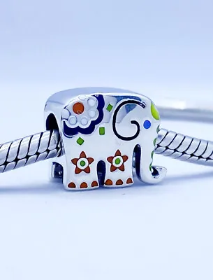 💖 Happy Lucky Elephant Charm Bead Colourful Genuine 925 Sterling Silver 💖 • £16.95