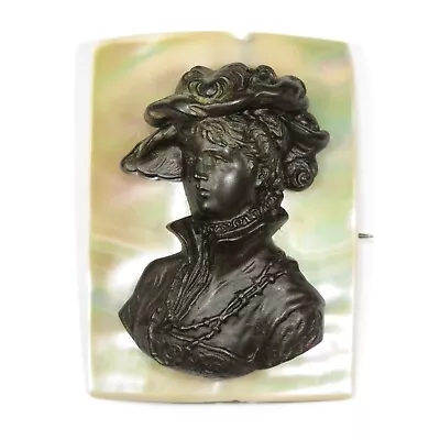 Antique Edwardian Mother Of Pearl Vulcanite Gibson Girl Cameo Brooch • $69.99