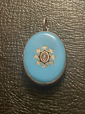 Antique Victorian Blue Enamel Pearl Hair  & Flower Inside  Mourning Locket • $350