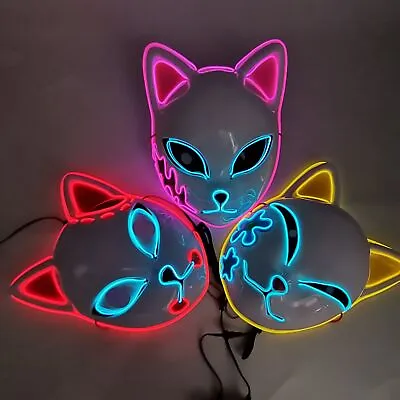 £10.39 • Buy Halloween LED Glowing Cat Face Mask Party Cosplay Neon Demon Slayer Fox Mask UK