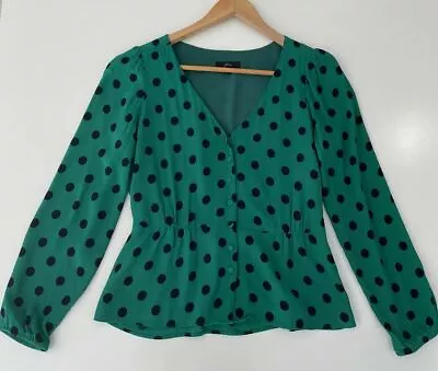 J CREW Green Polka Dot 3/4 Sleeve Blouse Top Size 2 AU 10 • $19.99