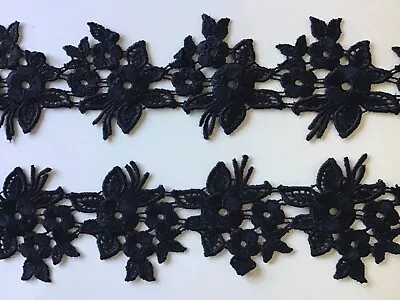 10 Yds Black Floral Medallion Rayon Venise AppliquÉ Lace • $25.99