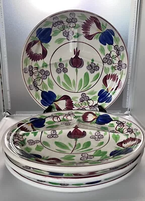 4 Pc 1890 Petrus Regout Maastricht Holland Spongeware Divided Grill Plate 10” • $60