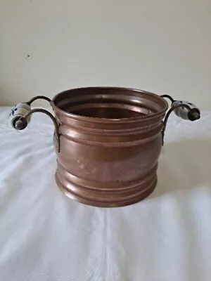 Vintage Dutch Copper Pot With Porcelain Delft Blue Handles About 6 Inches • $15