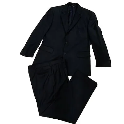 Jos A Bank Signature 2 Piece Suit 42R 35x30 Dark Navy Fineline Wool 2 Button • $48.97