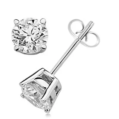 1/2 Carat Maulijewels Round Diamond ( I-J/ I1-I2 ) Stud Earrings In 14K White • $549.99