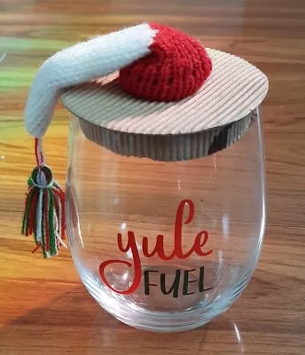 Hallmark 2020 VIP Christmas Yule Fuel Stemless Wine Glass With Cute Cork W/ Hat • $13