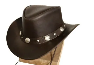 Men Cowboy Hat Real Leather Australian Western  Style Brown Crazy Horse Bush Hat • £14.99
