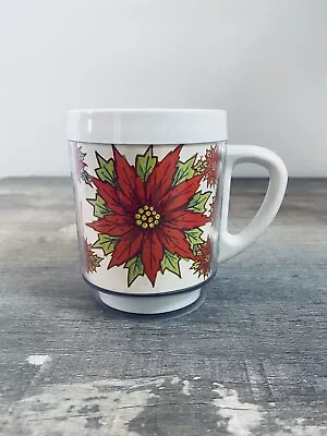 Vintage Plastic Insulated Poinsettia Merry Christmas 10 Ounce Mug • $6.71