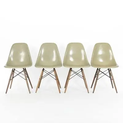 Vitra Eames DSW Chairs Grey Yellow Set (4) Vintage Original Dining Side Shells • £1825