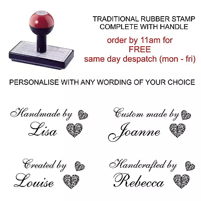 Personalised Handmade By Rubber Stamp Heart Design With Your Name Crafting Cards • £12.95