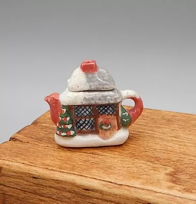 Valerie Casson Ceramic Christmas Cottage Teapot Artisan Dollhouse Miniature 1:12 • $34.99