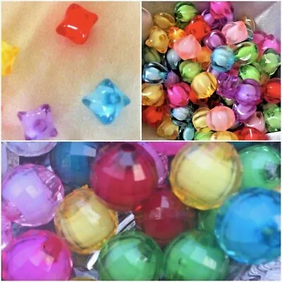 50x Acrylic Beads Plastic Button 3D Miracle Round Square Bead For Craft 6mm-12mm • £1.99