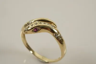 Stunning Snake Ring With Rubies & Diamonds In 9ct • £387.43