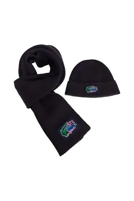 Lacoste Holiday Scarf And Beanie Set Ribbed Wool Navy Blue Unisex BNWT Gift Box • £67.50