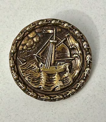 Antique/Vintage LARGE Brass Sailing Ship/Boat Button #2206 • $28.99