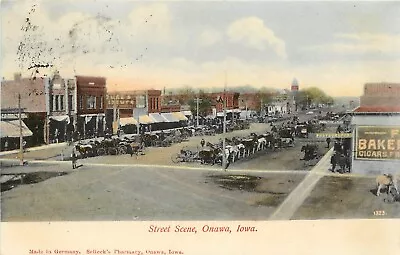 1907 Postcard; Onawa IA Street Scene Photographer Sign Cigar Store Monona Co. • $11.29