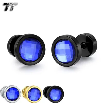 TT 8mm Surgical Steel Round Fake Ear Plug Earrings (BE292) Blue  • £6.26