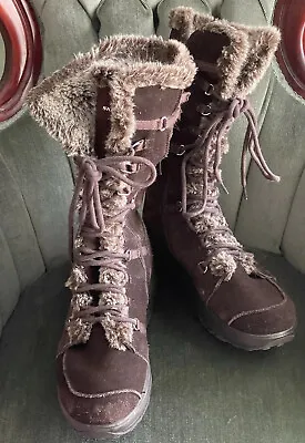 Skechers SN 11812 Shape-Ups Women’s Lace-Up Faux Fur Suede Boots  Brown US 9 • $79