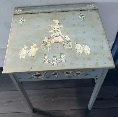 Vintage Kids Desk Lift Lid Shabby Chic - Art Deco Blue Decoupage School • $124.95