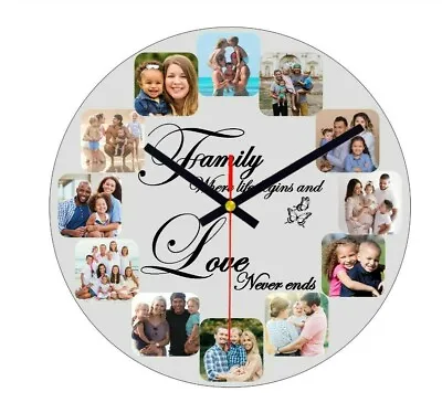 Large Personalised Custom MDF Wall Clock Any Photo/Logo/Text/Image LASER CUT MDF • £22.99