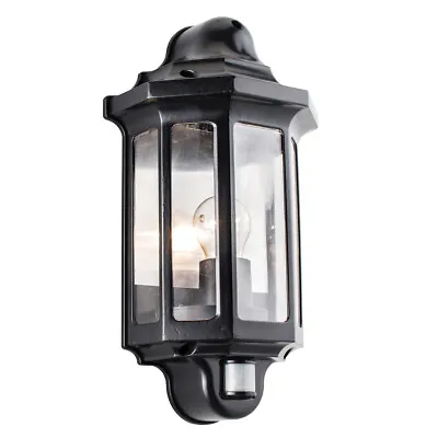 Saxby Traditional 60W E27 PIR Outdoor Half Lantern Black Light PC IP44 1818PIR • £33.99