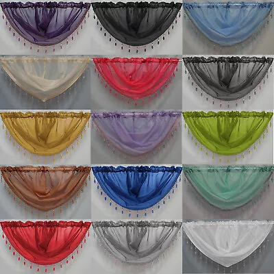 £4.95 • Buy Crystal Beaded Voile Swags - All Colours - Pelmet Valance - Net Curtains Swag
